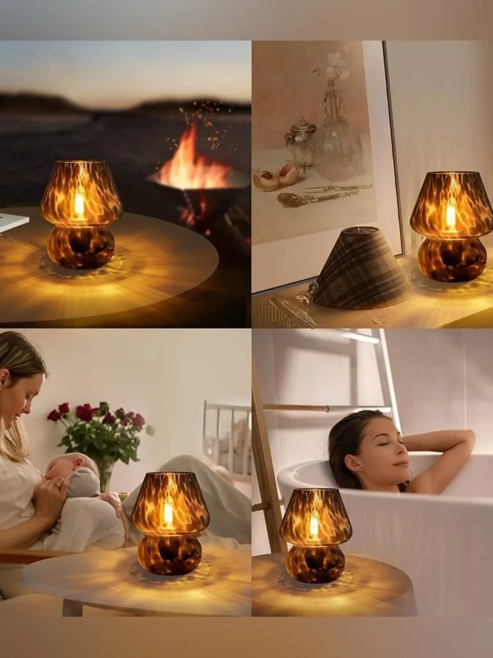 Amber Glass Mushroom Table Lamp - Home Accents